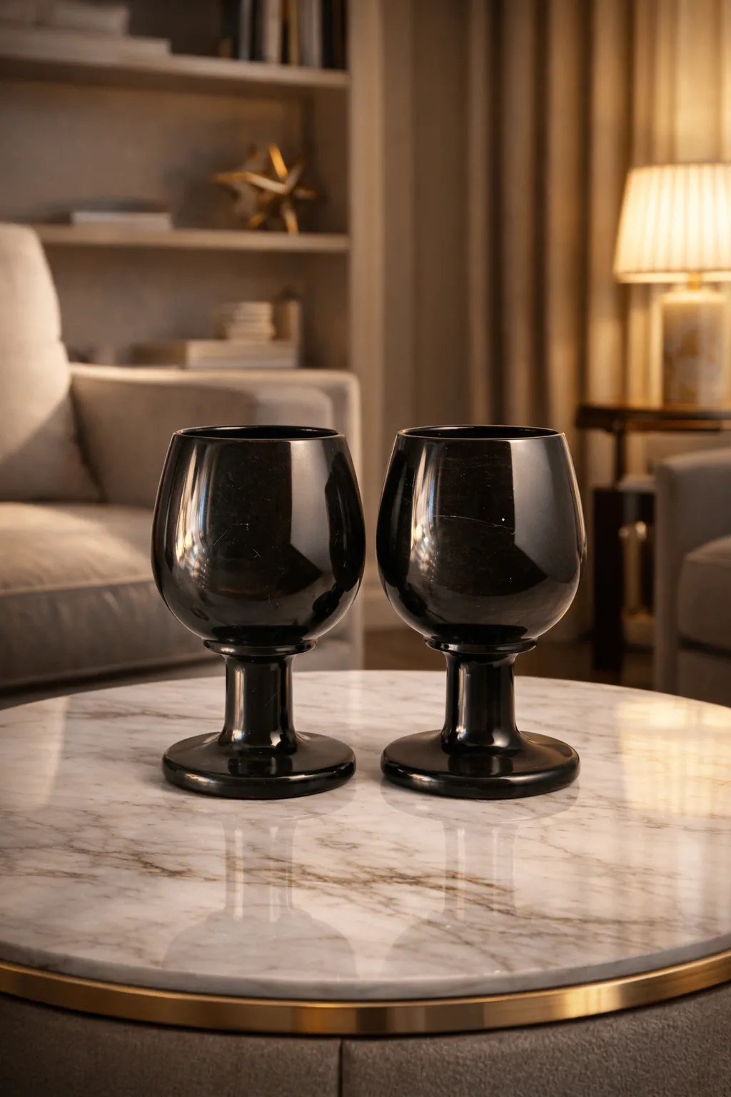 Black onyx stone drink glass set