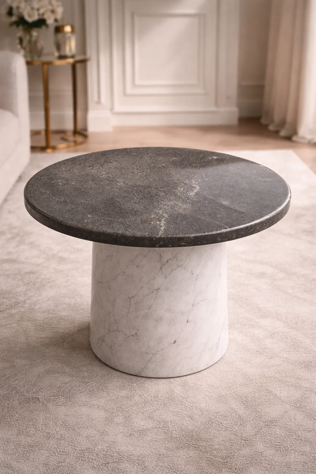 Grey marble round table top