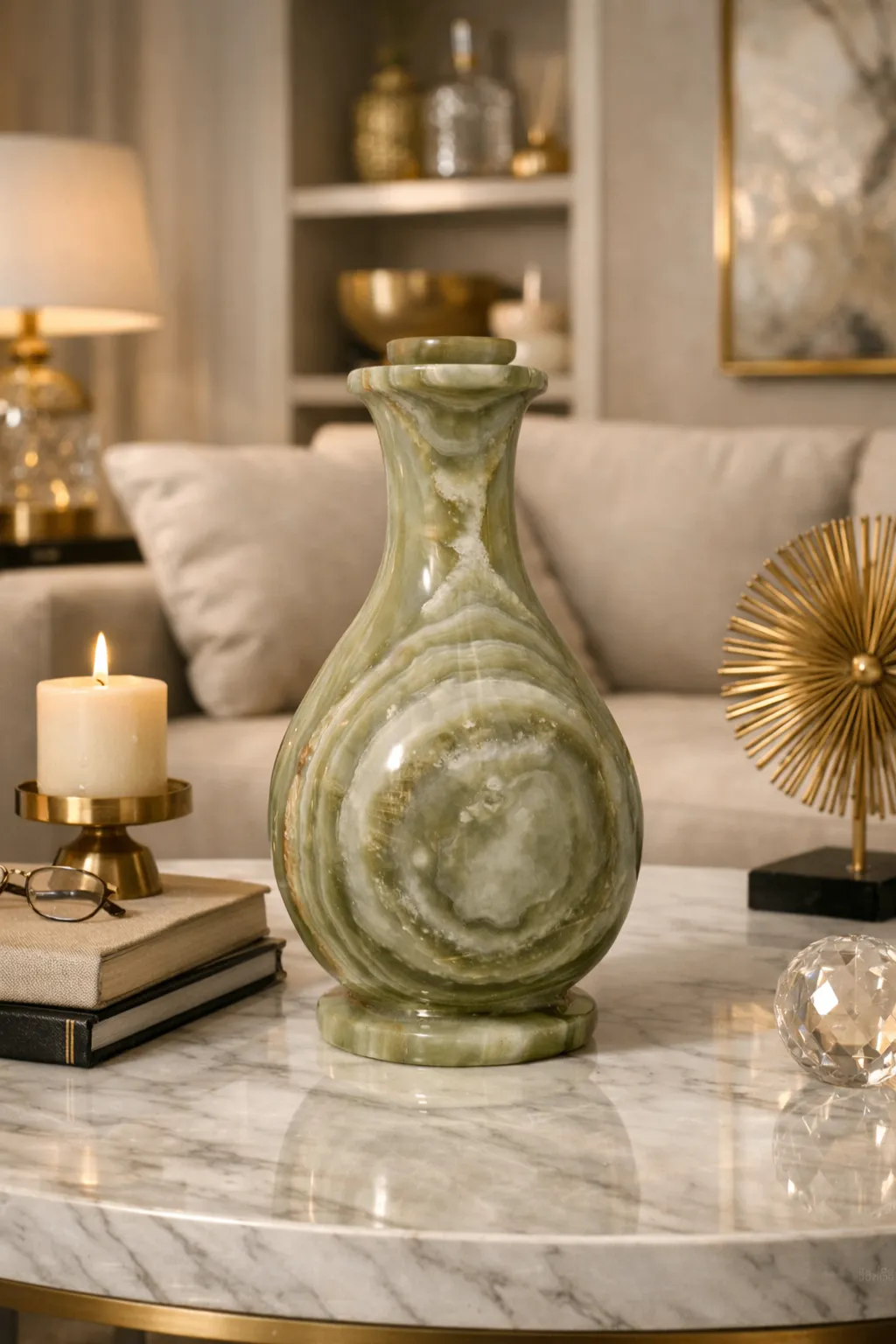 Green onyx stone decorative vase