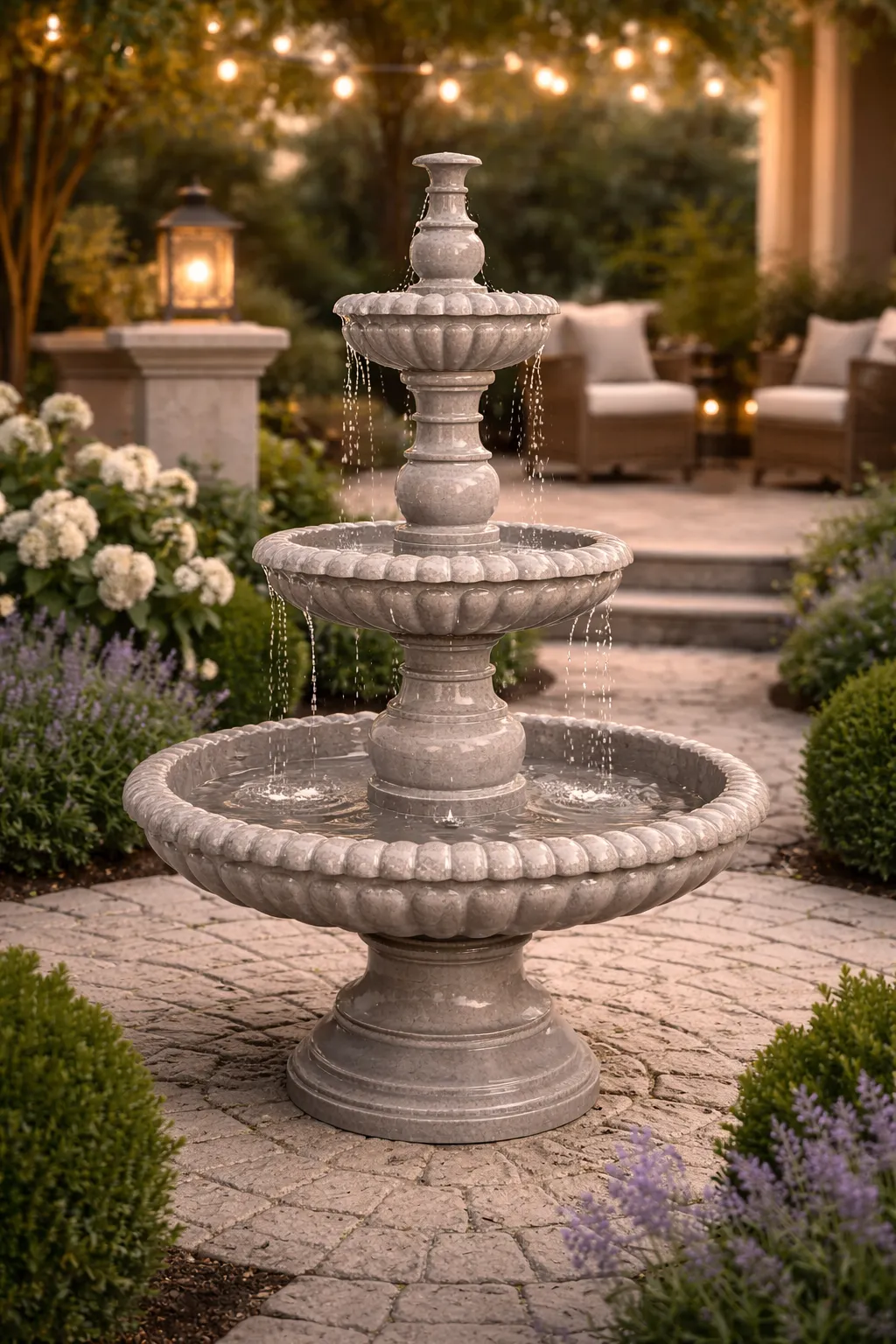 Grey marble multi tier garden water fountain