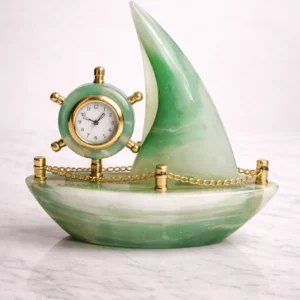 Handcrafted onyx boat desk clock