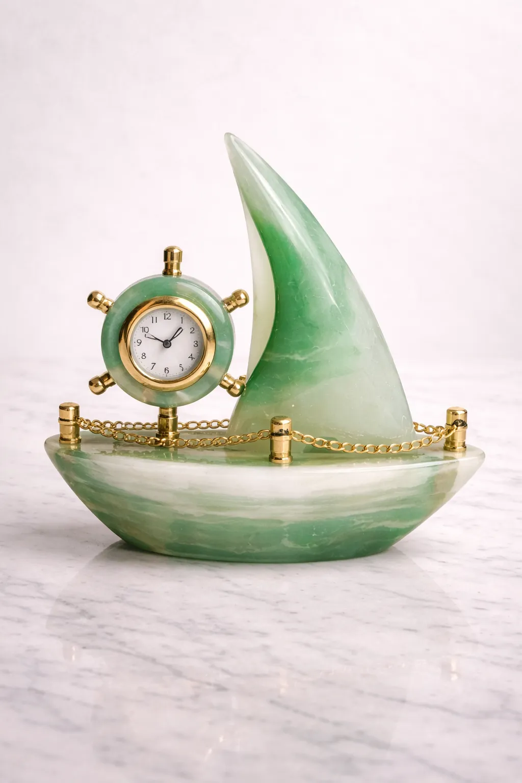 Handcrafted onyx boat desk clock